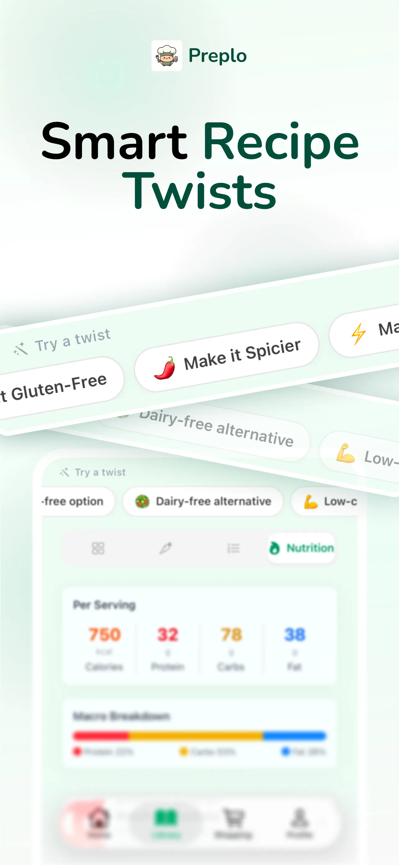 Preplo recipe twists for making a dish spicier, gluten-free or dairy-free