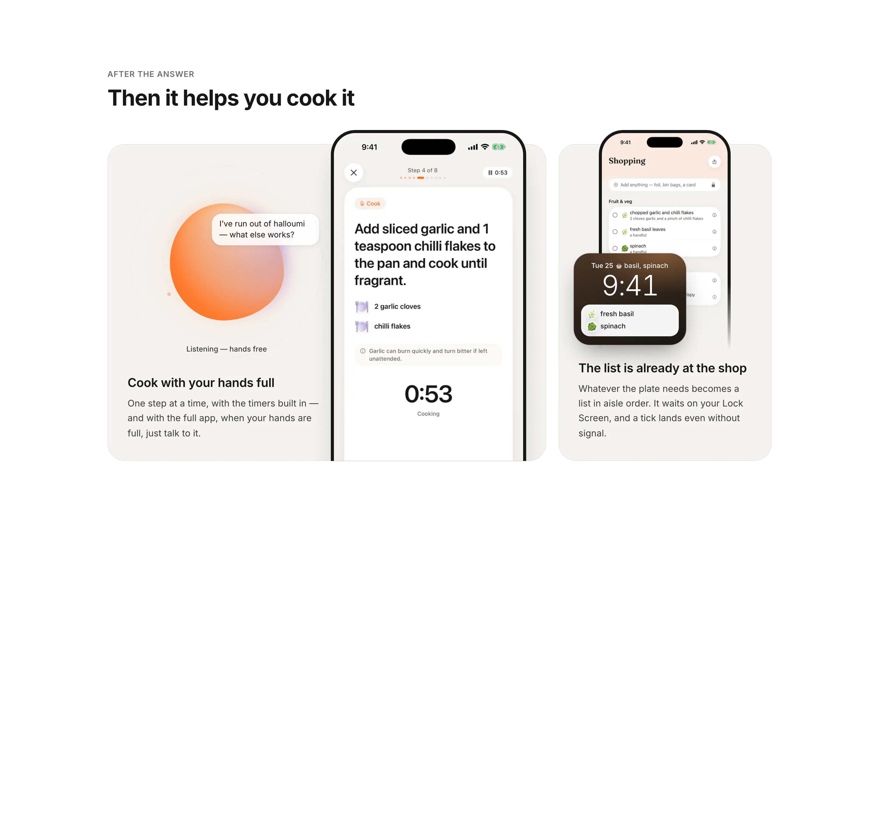 Just Add cook mode on iPhone with a step timer, next to its shopping list and Lock Screen widget
