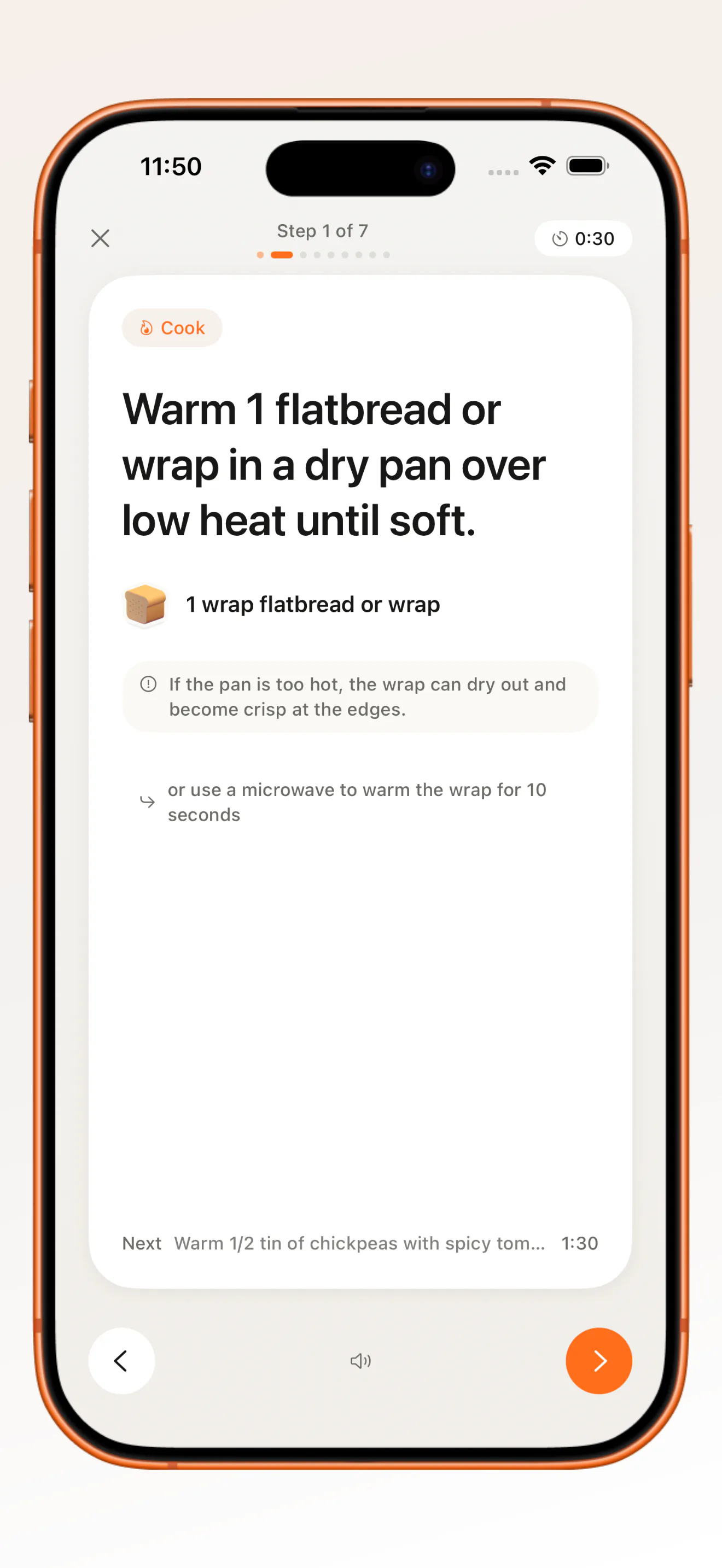 Just Add cook mode showing one step at a time with a built-in timer